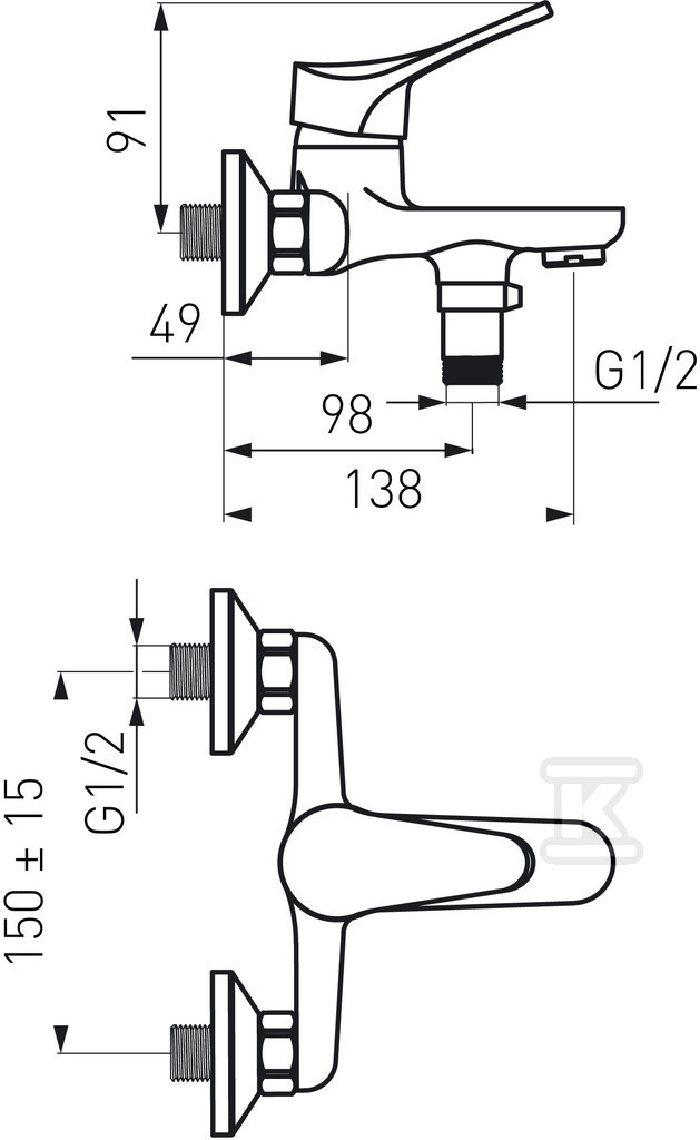 Bateria wannowa Stillo ścienna, chrom BSL1 - obrazek 2