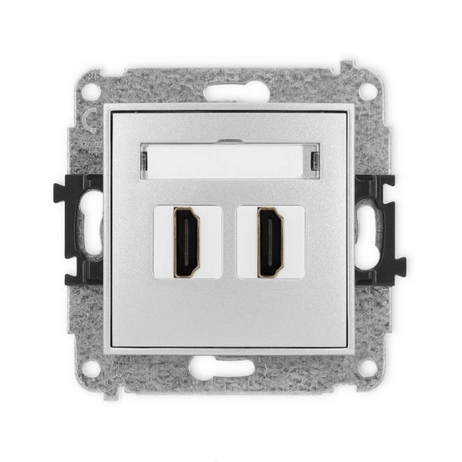 MINI Mechanizm gniazda podwójnego HDMI 2.1, 8K srebrny metalik 7MHDMI‑6 - obrazek 1