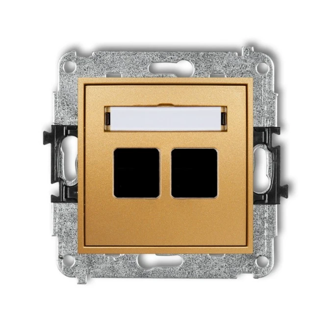 MINI Mechanizm gniazda multimedialnego podwójnego bez modułu (standard Keystone) złoty 29MGM‑2P - obrazek 1