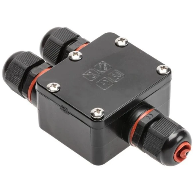 Mufa kablowa z dławikami na kable do 3x1,5mm2 hermetyczna IP67 UV trójnik czarna GTV - obrazek 1