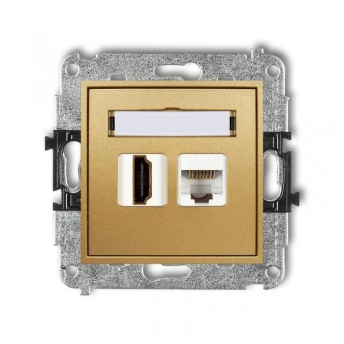 MINI Gniazdo pojedynczego HDMI + gniazdo komputerowe 1xRJ45 kat.5e 8‑stykowy złoty 29MGHK - obrazek 1