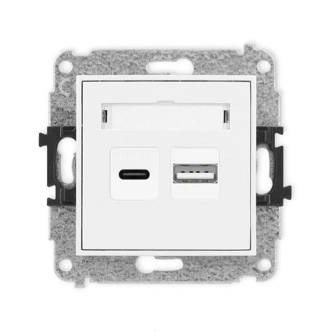 MINI Mechanizm ładowarki USB podwójnej USB C + USB A, 20W max., biały mat 25MCUSB‑8 - obrazek 1