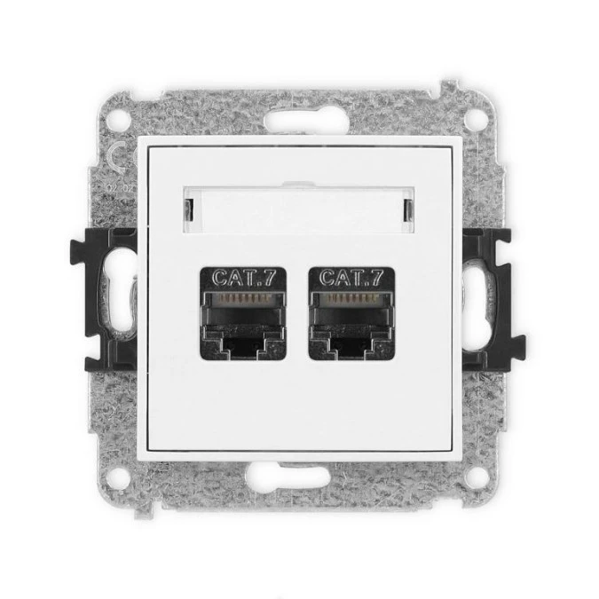 MINI Mechanizm gniazda komputerowego podwójnego 2xRJ45, kat. 7, ekranowane, 8‑stykowy biały mat 25MGK‑10 - obrazek 1