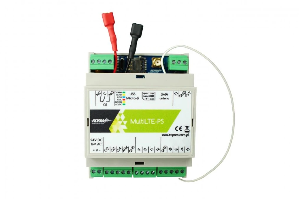 Moduł komunikacyjny LTE 4G/2G, 17VAC/24VDC, 8 wejść, 8 wyjść, 1000 użytkowników, obudowa 4M, MultiLTE‑RF‑PS‑D4M - obrazek 1