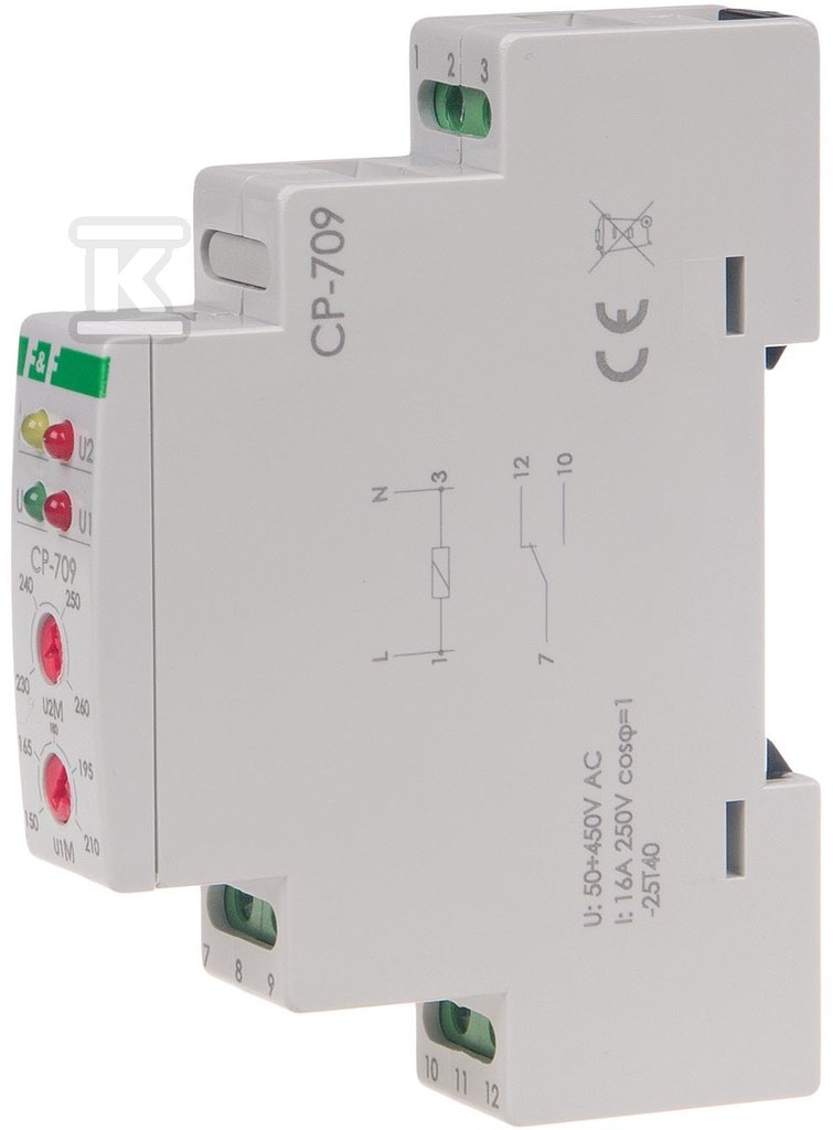 Przekaźnik napięciowy CP-709 jednofazowy, Un=450V+N, I=16A, 1 moduł - obrazek 2