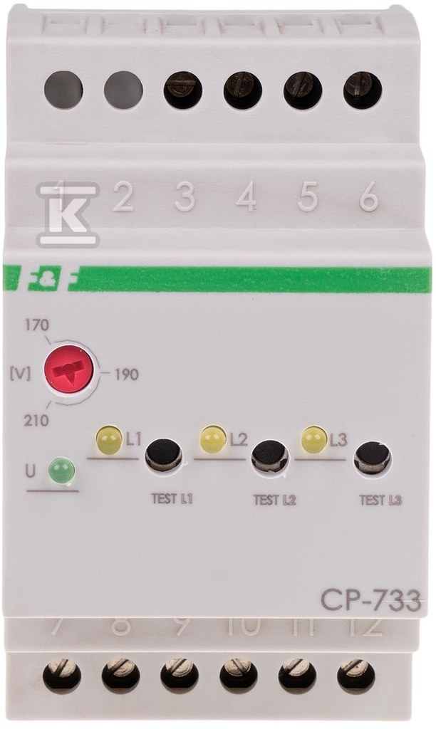 Przekaźnik napięciowy CP-733 trójfazowy, Un=3x(50÷450)V+N, styk 3×1R - obrazek 1
