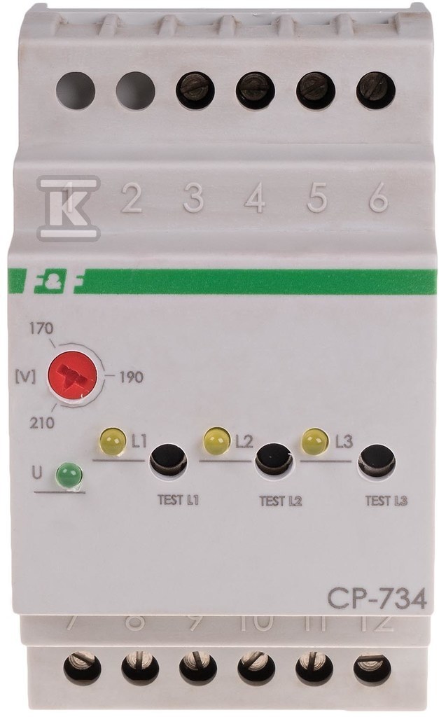 Przekaźnik napięciowy CP-734 trójfazowy, Un=3x(50÷450)V+N, styk 3×1Z - obrazek 1