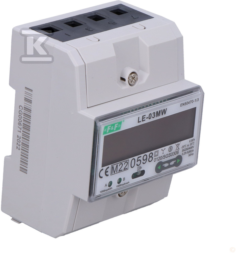 Licznik energii elektrycznej LE-03MW - 3-fazowy, 2-kierunkowy dwutaryfowy z Modbus RTU, do pomiaru bezpośredniego - obrazek 2