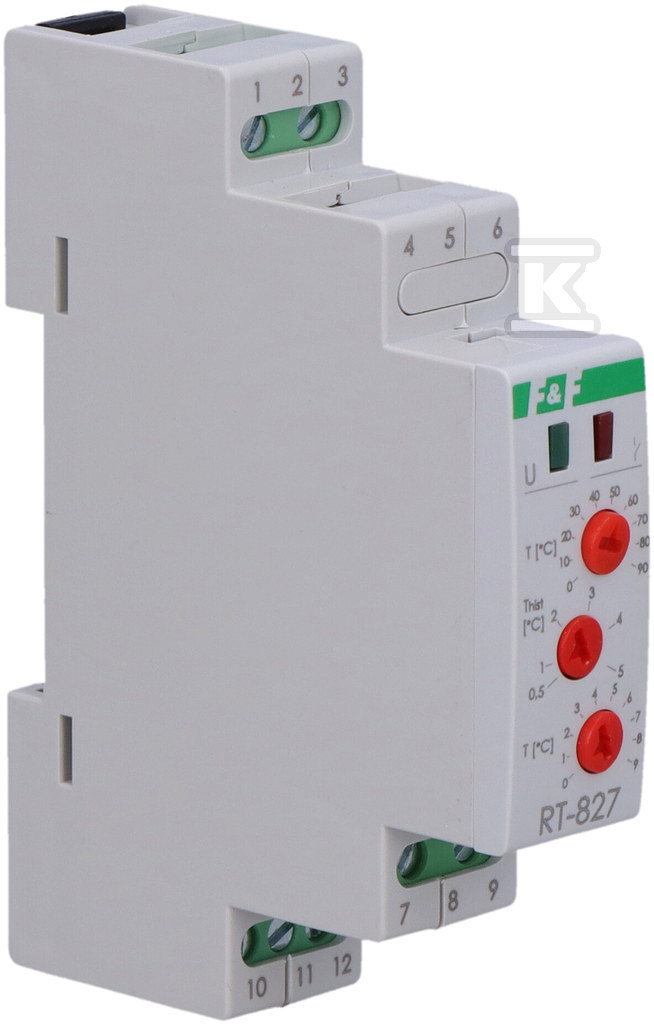 Regulator temperaturyw zakresie od 0 do 99st.C, I=16A, 1moduł RT-827 - obrazek 1