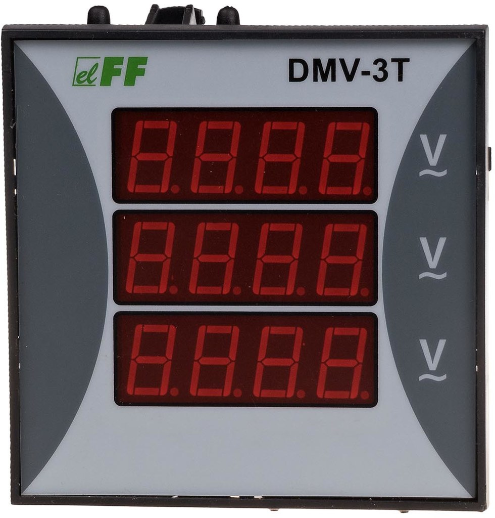 Cyfrowy wskaźnik napięcia, trójfazowy DMV-3T zakres wskazań 3×0÷400V panelowy 96x96mm