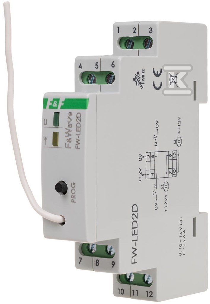 Radiowy dwukanałowy sterownik LED 12V - montaż DIN 10÷16V DC FW-LED2D - obrazek 2