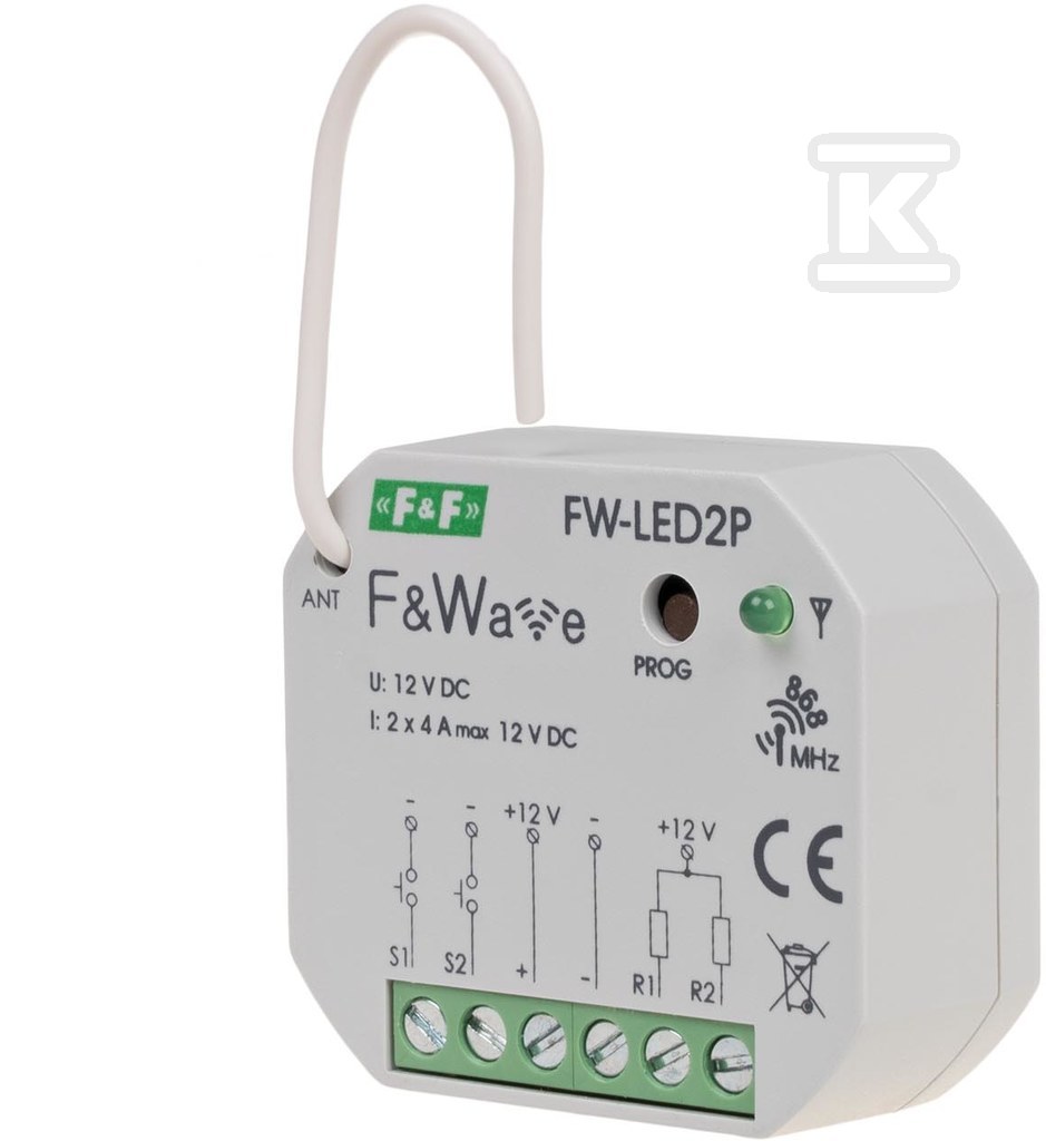 Radiowy dwukanałowy sterownik LED 12V - montaż PDT 10÷16V DC FW-LED2P - obrazek 2