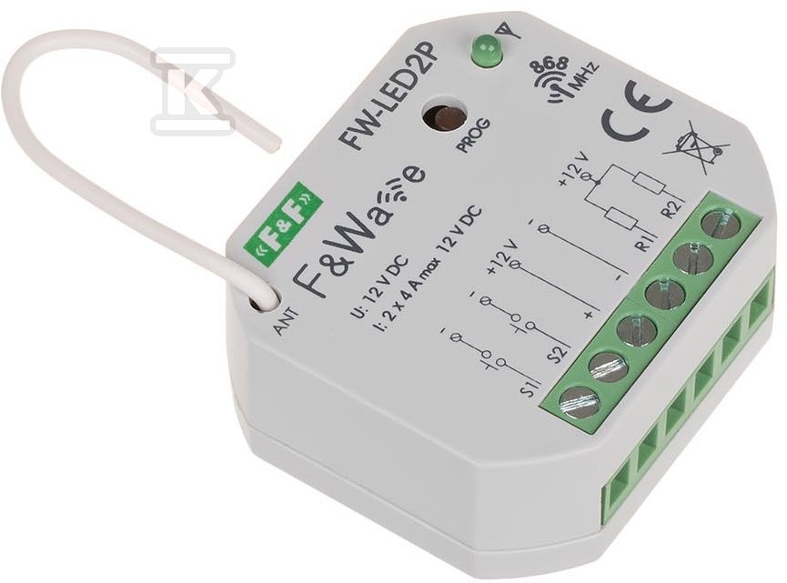 Radiowy dwukanałowy sterownik LED 12V - montaż PDT 10÷16V DC FW-LED2P - obrazek 3
