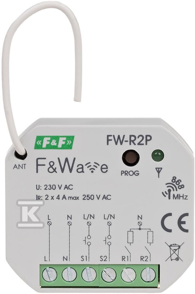 Radiowy podwójny przekaźnik bistabilny - montaż PDT 85÷265V AC/DC FW-R2P - obrazek 1