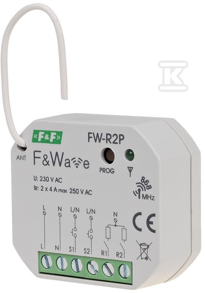 Radiowy podwójny przekaźnik bistabilny - montaż PDT 85÷265V AC/DC FW-R2P - obrazek 2