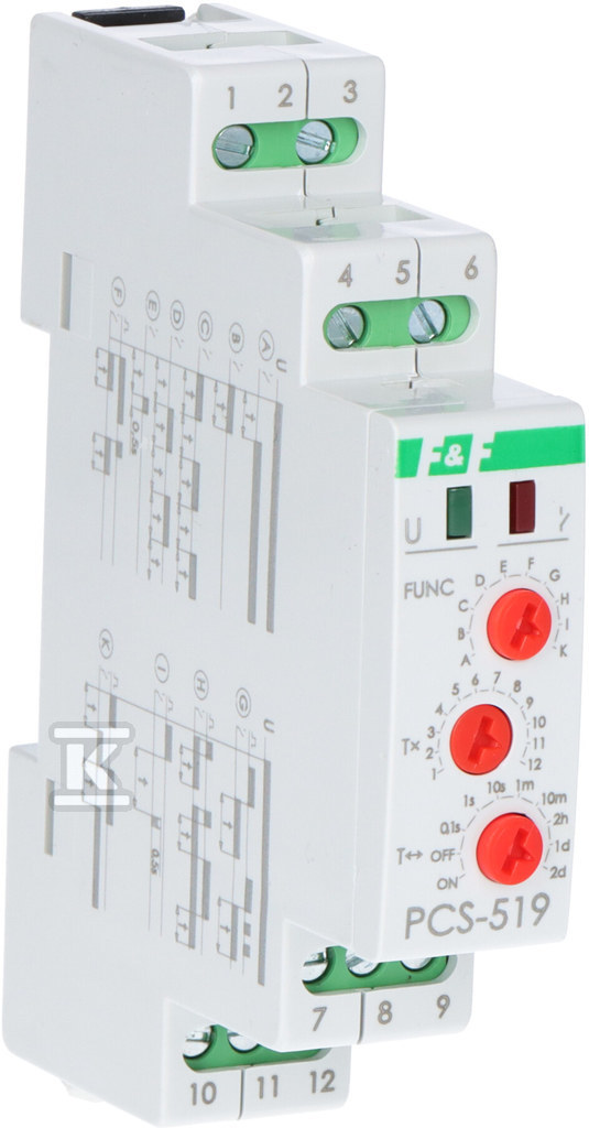 Przekaźnik czasowy 10-funkcji, styki 2P 12V PCS-519 12V Un=12V I<8A t(0 ,1sek.-576h) 1 moduł PCS-519-12V - obrazek 2