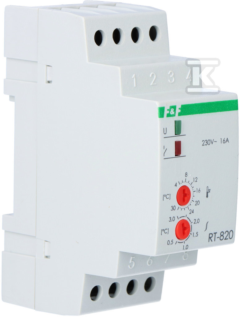 Regulator temperatury RT-820 z sondą w kmpl. zakres regulacji temp.: 4÷30°C, styki: 1P, I=16A, 2 moduły - obrazek 2