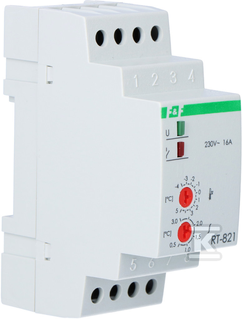 Regulator temperatury RT-821 z sondą w kmpl. zakres regulacji temp.: -4÷5°C, styki: 1P, I=16A, 2 moduły - obrazek 2