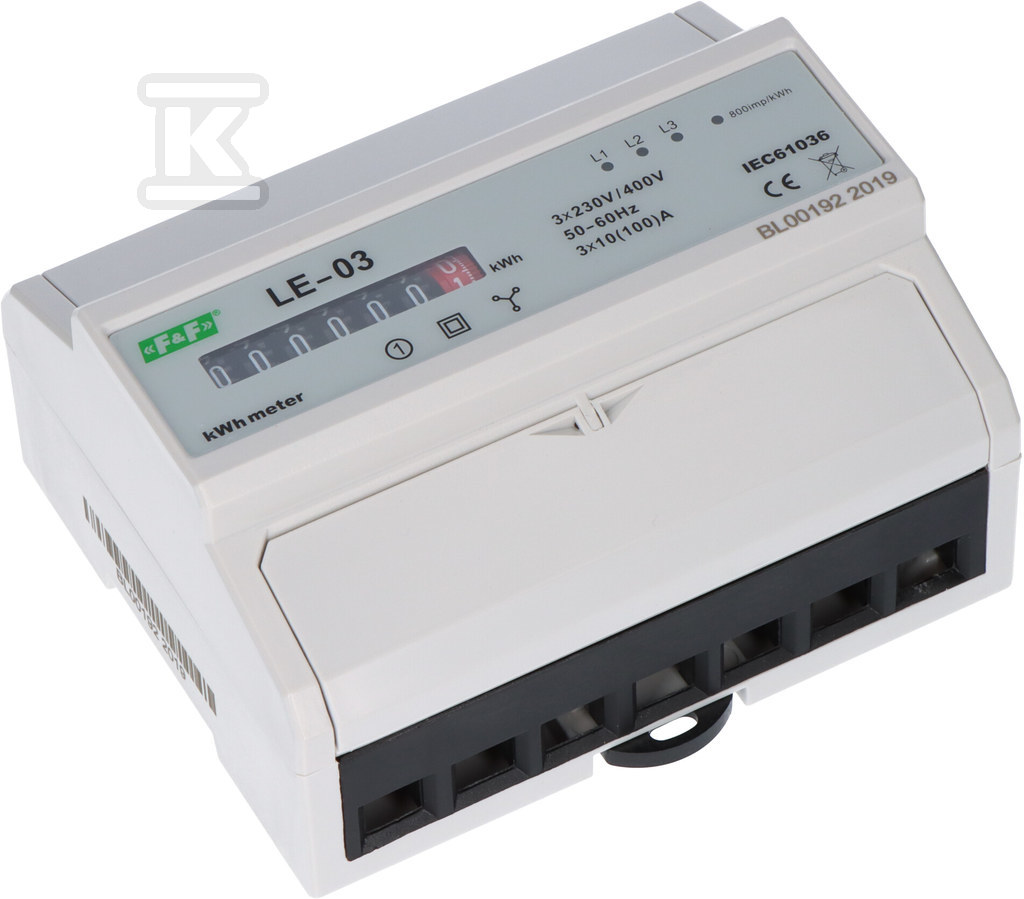 Licznik energii elektrycznej LE-03 - trójfazowy, bębnowy, kl.1, 3x230,400V, 3x10(100A) 50Hz - obrazek 2