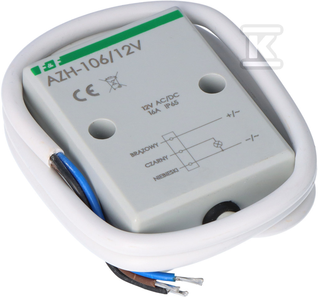 Automat zmierzchowy z wewnętrznym czujnikiem światłoczułym AZH-106 Un=12V AC/DC I=16A obudowa hermetyczna przewód przyłączeniowy 0,8m - wykonanie specjalne AZH-106-12V - obrazek 2