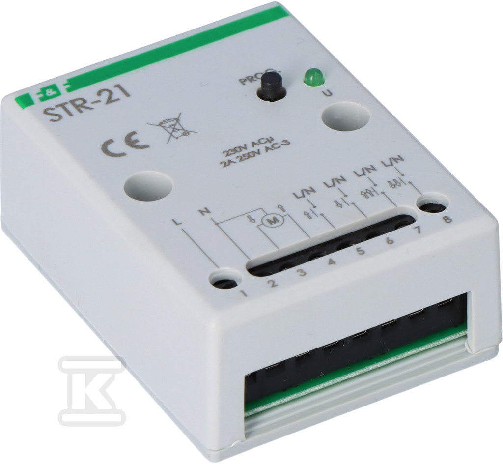 Sterownik rolet STR-21 dwuprzyciskowy, Un=230V AC, 8A, montaż natynkowy lub w kasecie rolety - obrazek 2