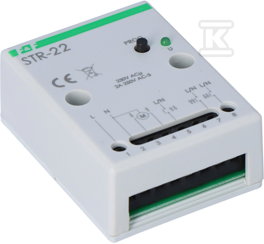 Sterownik rolet STR-22 jednoprzyciskowy, Un=24V AC, 8A, montaż natynkowy lub w kasecie rolety - obrazek 2
