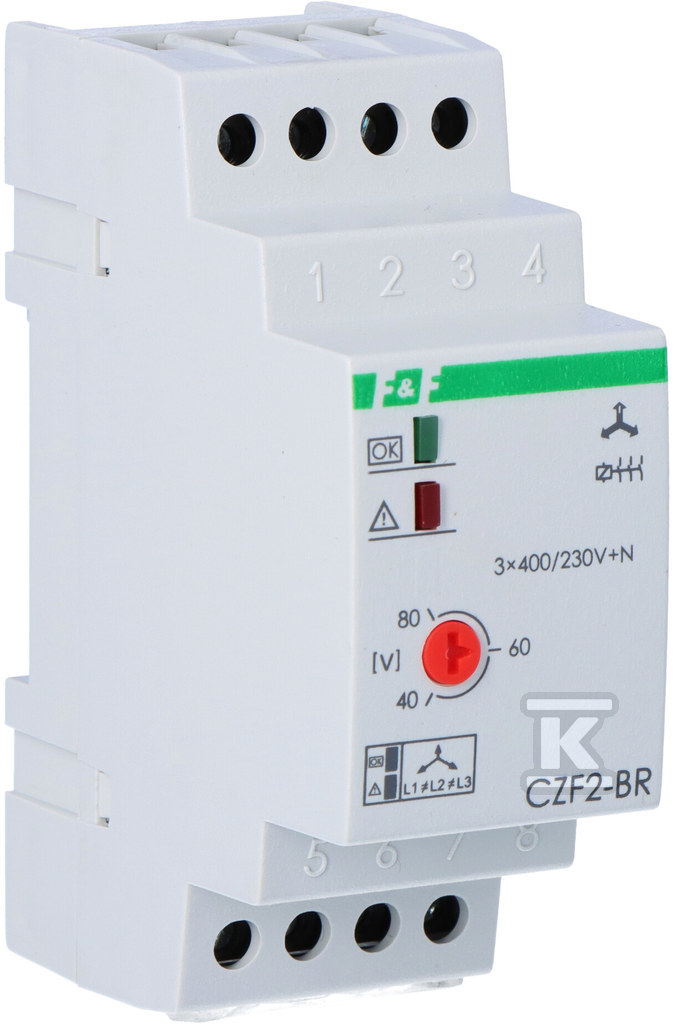 Czujnik zaniku fazy z kontrolą styków stycznika CZF-2BR styki: 1Z, I=10A, próg regulowany:165-180V, 2 moduły - obrazek 2