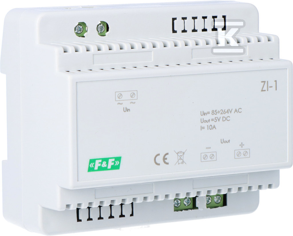 Zasilacz impulsowy ZI-1, napięcie wejściowe 85-264V AC, napięcie wyjściowe 5, 12, 15, 18, 24, 48 V DC, P=50W, 6 modułów - obrazek 2