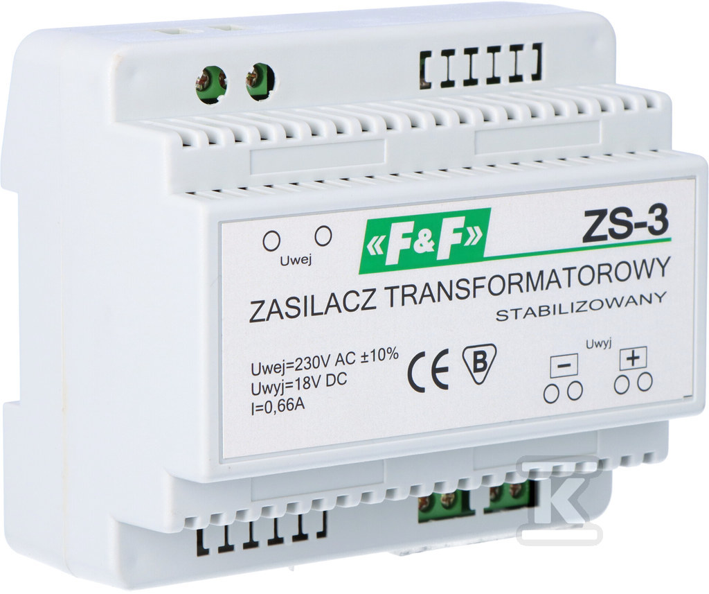 Zasilacz transformatorowy ZS-3, napięcie wejściowe 230V AC, napięcie wyjściowe 5, 12, 15, 18, 24, 48 V DC, P=12W, 6 modułów - obrazek 2