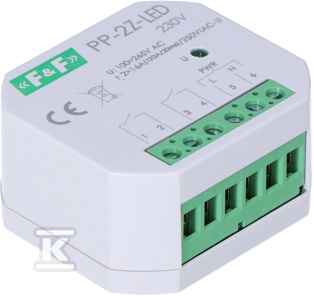 Przekaźnik elektromagnetyczny, 2Z 16A, montowany podtynkowo PP-2Z-LED-230V - obrazek 2