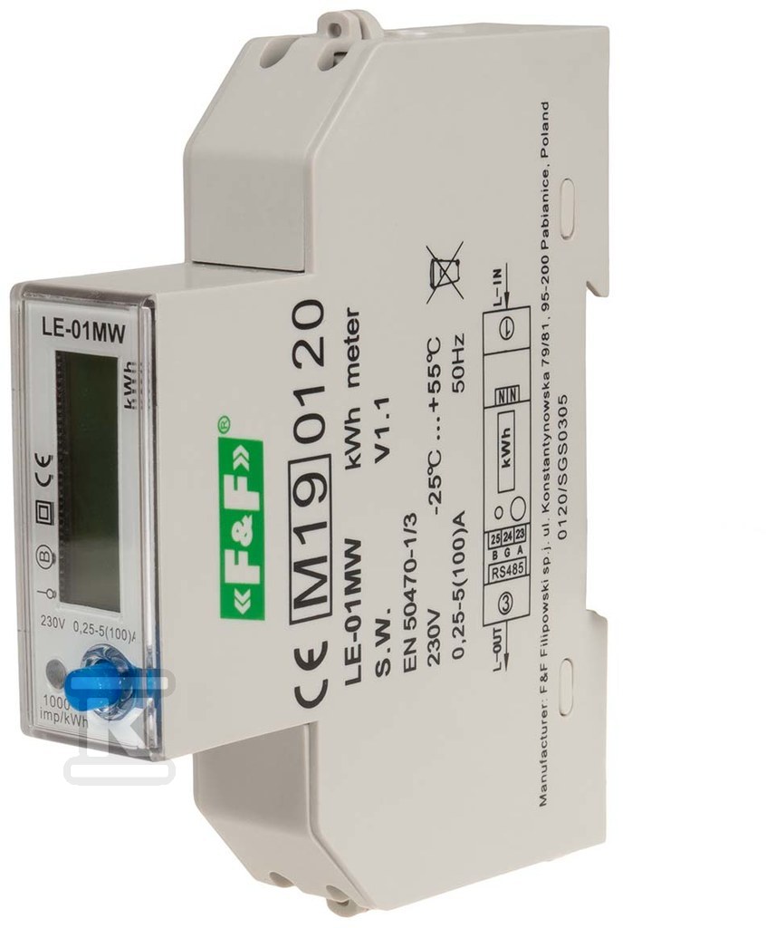 Licznik energii elektrycznej czynnej i biernej LE-01MW - jednofazowy, Modbus RTU, wielotaryfowy - obrazek 3