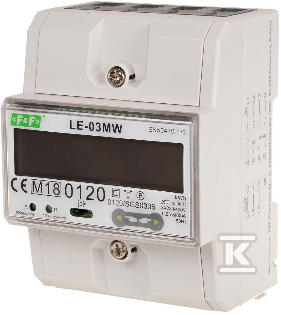 Licznik energii elektrycznej LE-03MW - 3-fazowy, 2-kierunkowy dwutaryfowy z Modbus RTU, do pomiaru bezpośredniego - obrazek 3