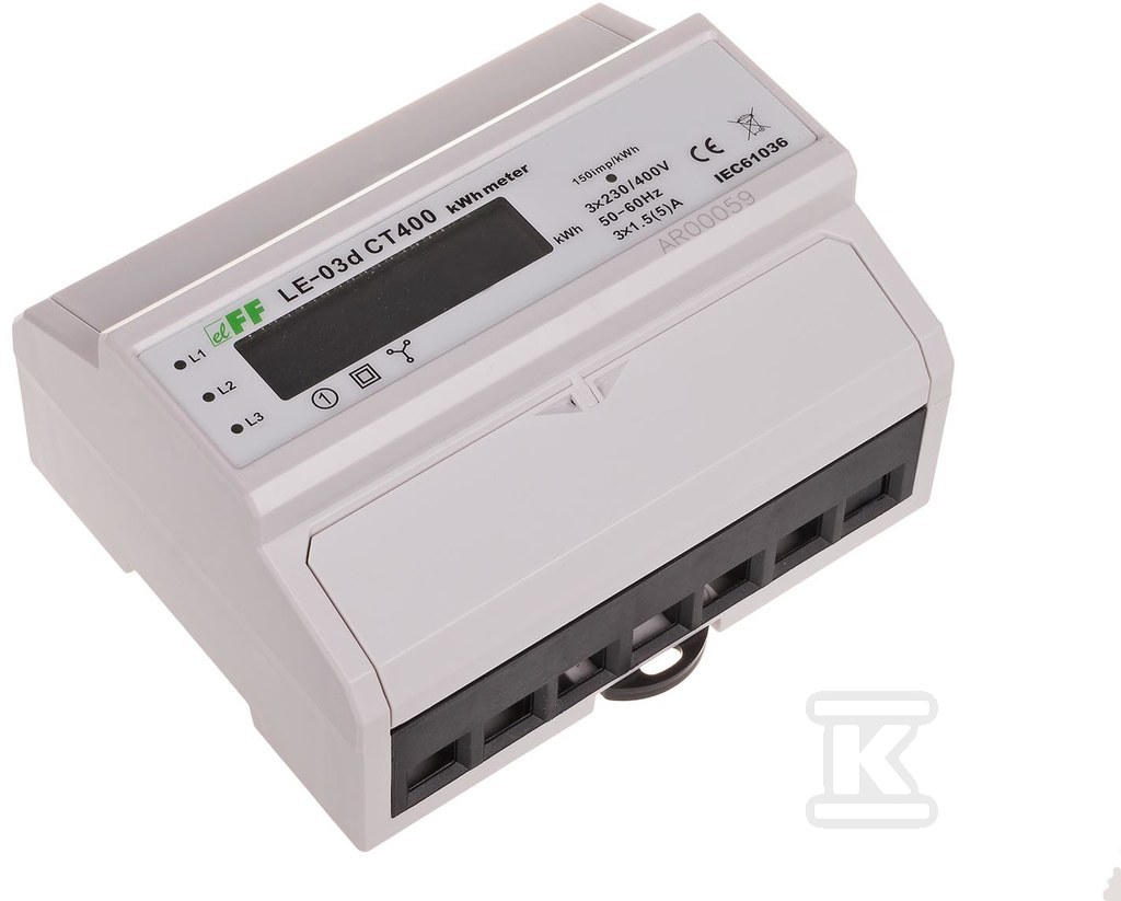 Licznik energii elektrycznej LE-03d CT-400 - trójfaz., wyświetlacz LCD, kl.1, wej. pom. 3x5A [przekładnik 400/5] LE03D-CT400 - obrazek 3