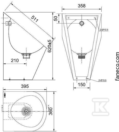Pisuar wiszący ze stali nierdzewnej N13004 - obrazek 3