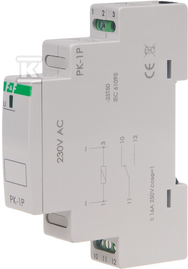 Przekaźnik elektromagnetyczny PK-1P 230V AC, styk: 1P I=16A, 1 moduł PK-1P-230V - obrazek 2