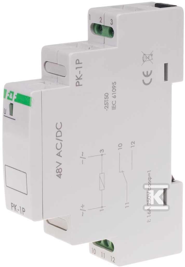 Przekaźnik elektromagnetyczny PK-1P 48 V Un=48V AC/DC Io<16A montaż na szynie TH-35 PK-1P-48V - obrazek 3