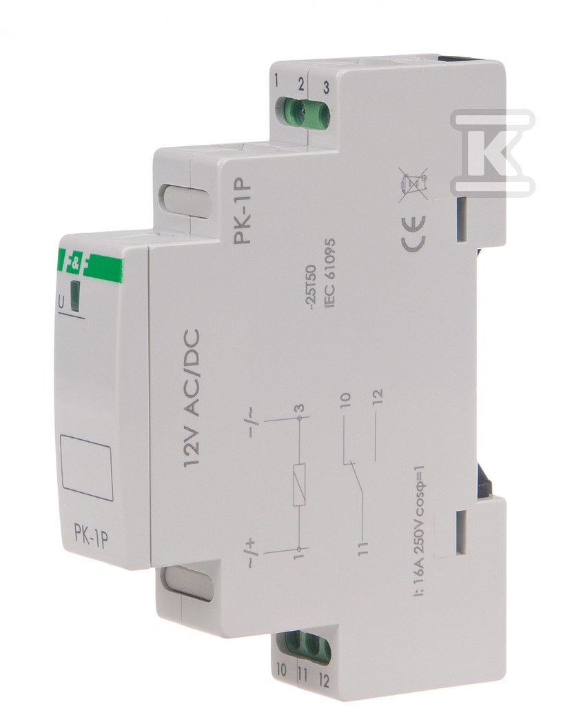 Przekaźnik elektromagnetyczny PK-1P 12V AC/DC, styk: 1P I=16A, 1 moduł PK-1P-12V - obrazek 1
