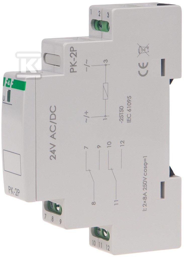 Przekaźnik elektromagnetyczny PK-2P 24V AC/DC, styk: 2P I=2x8A, 1 moduł PK-2P-24V - obrazek 3