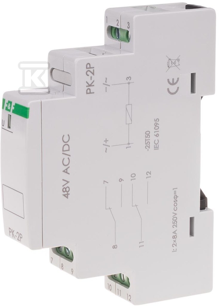 Przekaźnik elektromagnetyczny PK-2P 48 V Un=48V AC/DC Io<2x8A montaż na szynie TH-35 PK-2P-48V - obrazek 3