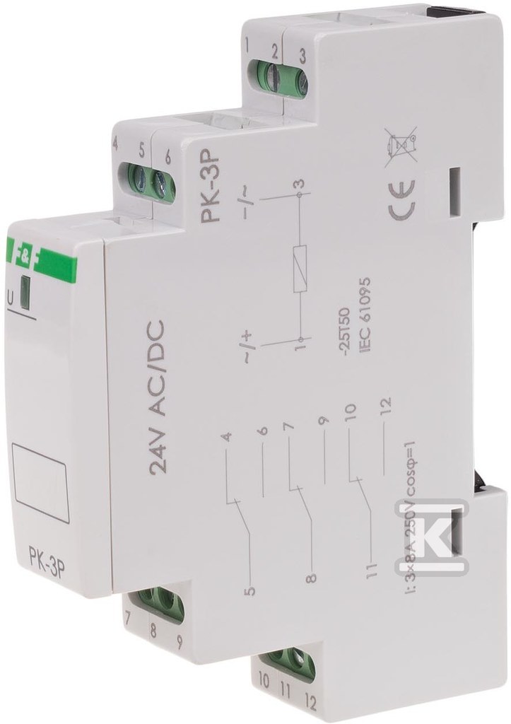 Przekaźnik elektromagnetyczny PK-3P 24V AC/DC, styk: 3P I=3x8A, 1 moduł PK-3P-24V - obrazek 2