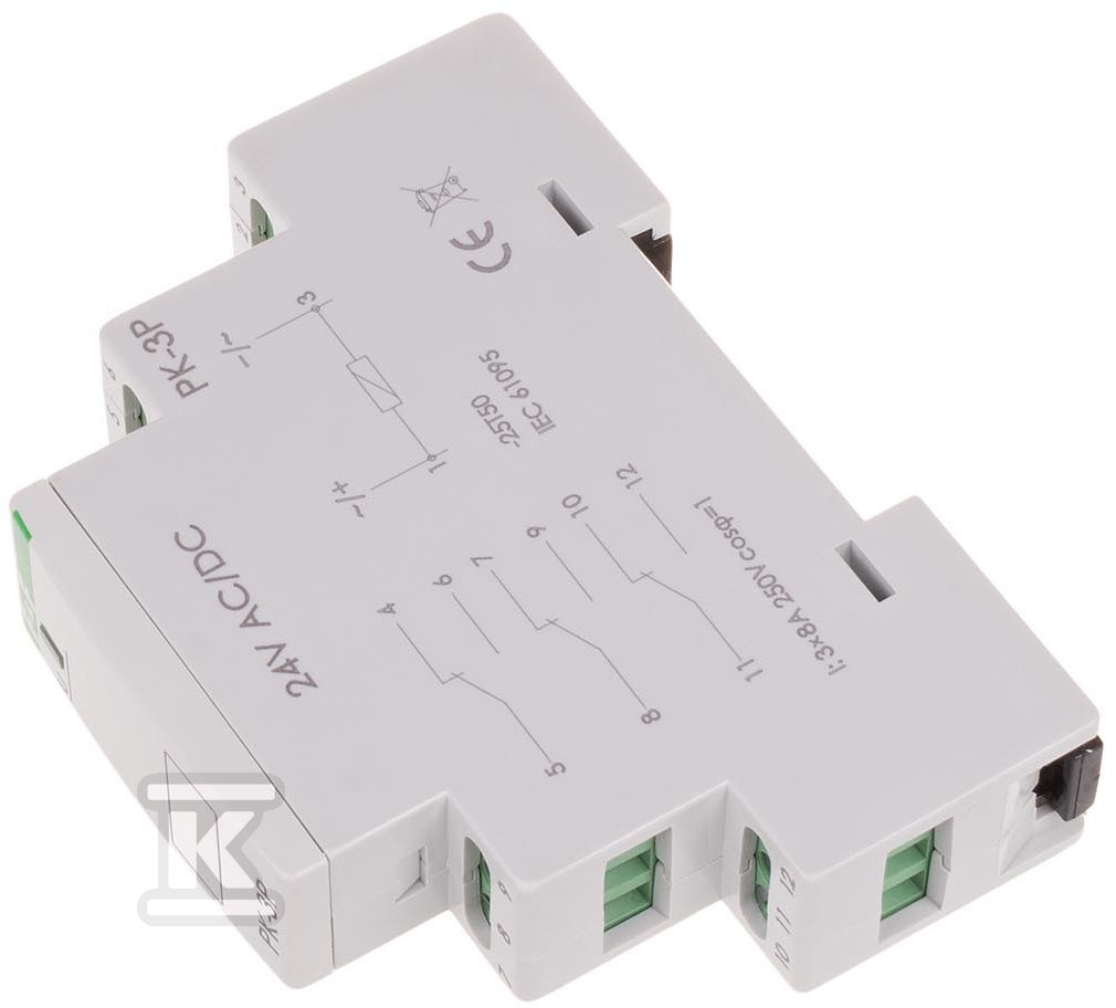 Przekaźnik elektromagnetyczny PK-3P 24V AC/DC, styk: 3P I=3x8A, 1 moduł PK-3P-24V - obrazek 3