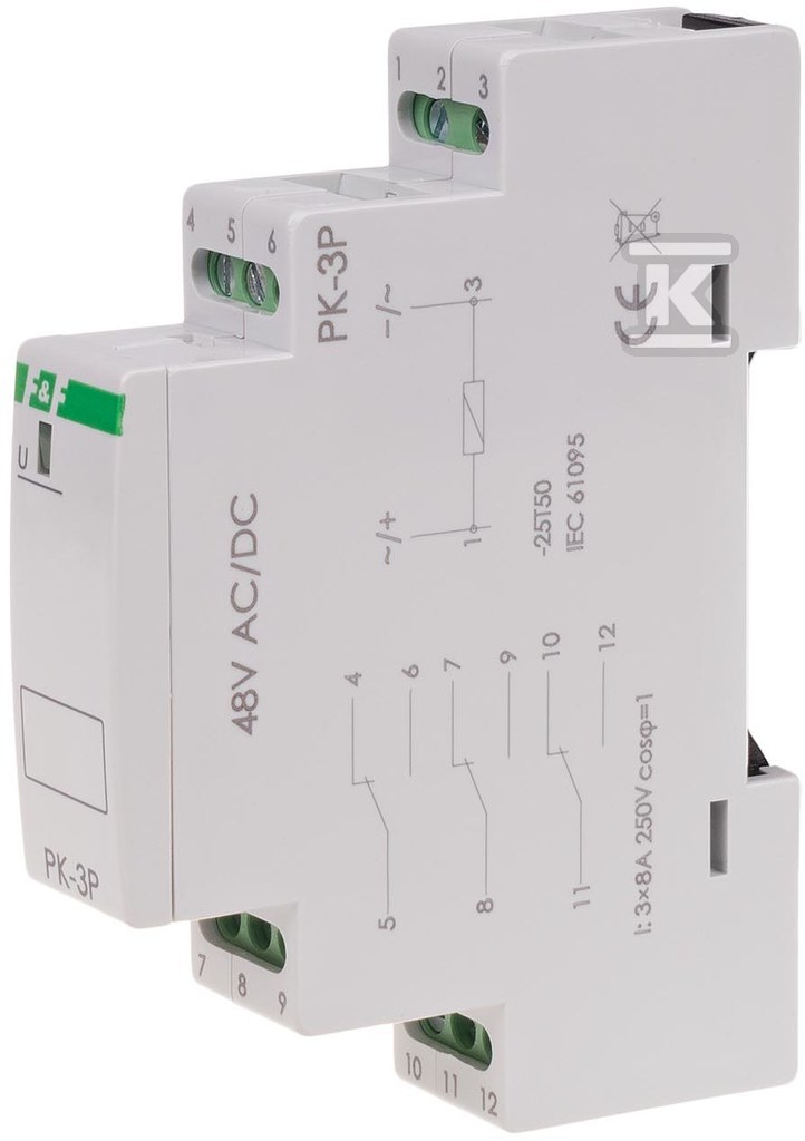 Przekaźnik elektromagnetyczny PK-3P 48V 48V AC/DC styk: 3P I=3x8A 1 moduł PK-3P-48V - obrazek 2
