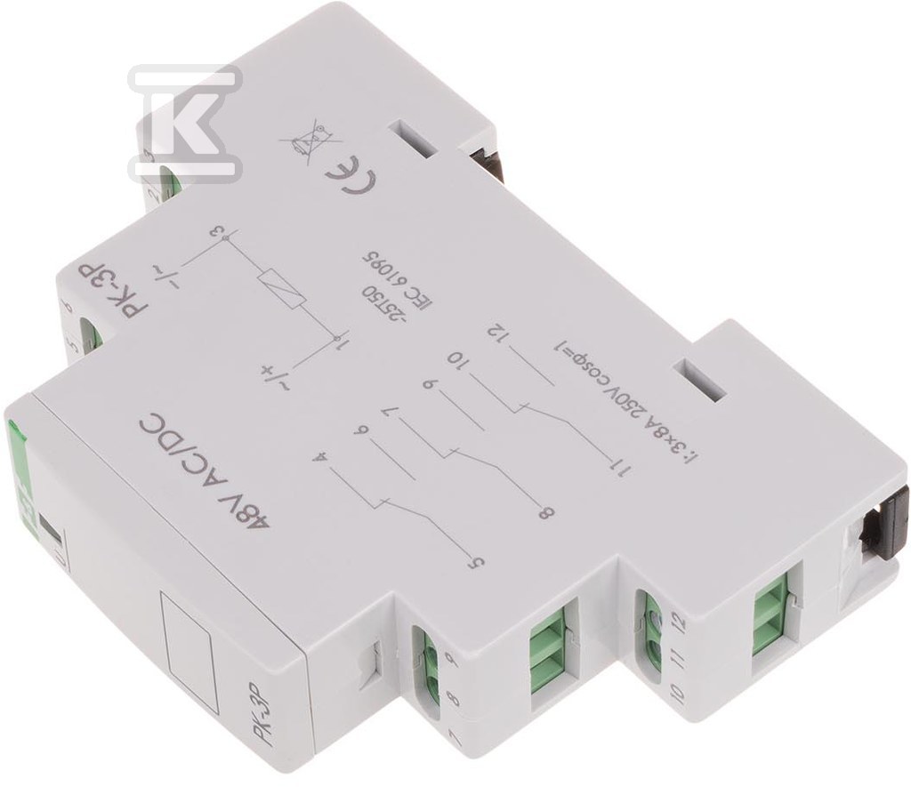 Przekaźnik elektromagnetyczny PK-3P 48V 48V AC/DC styk: 3P I=3x8A 1 moduł PK-3P-48V - obrazek 3