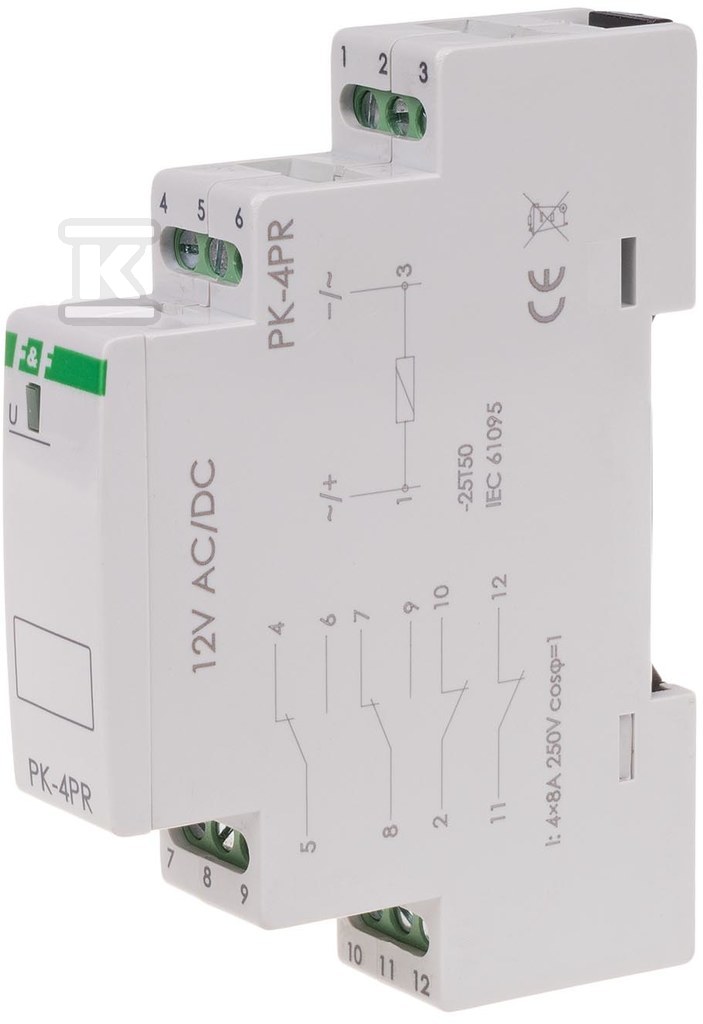 Przekaźnik elektromagnetyczny PK-4PR 12V 12V AC/DC styk: 2P I=2x8A 2R I=2x8A 1 moduł PK-4PR-12V - obrazek 3