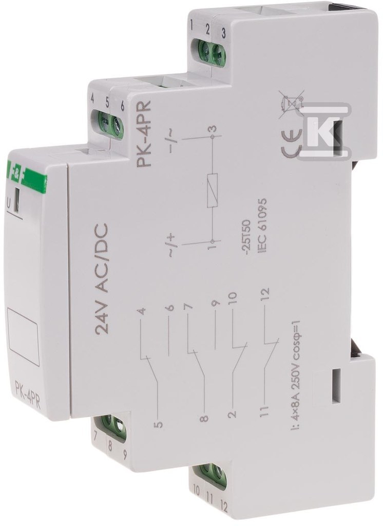 Przekaźnik elektromagnetyczny PK-4PR 24V 24V AC/DC styk: 2P I=2x8A 2R I=2x8A 1 moduł PK-4PR-24V - obrazek 2