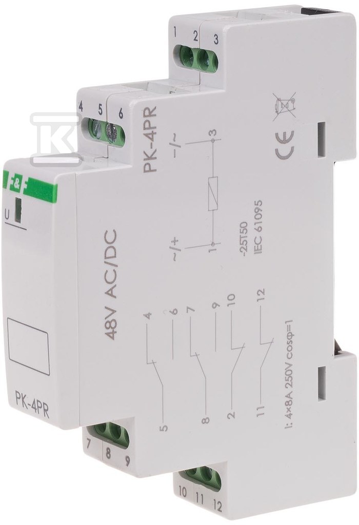 Przekaźnik elektromagnetyczny PK-4PR 48V 48V AC/DC styk: 2P I=2x8A 2R I=2x8A 1 moduł PK-4PR-48V - obrazek 2