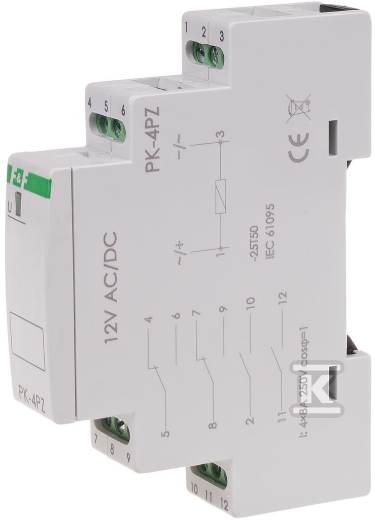 Przekaźnik elektromagnetyczny PK-4PZ 12V 12V AC/DC styk: 2P I=2x8A 2Z I=2x8A 1 moduł PK-4PZ-12V - obrazek 2