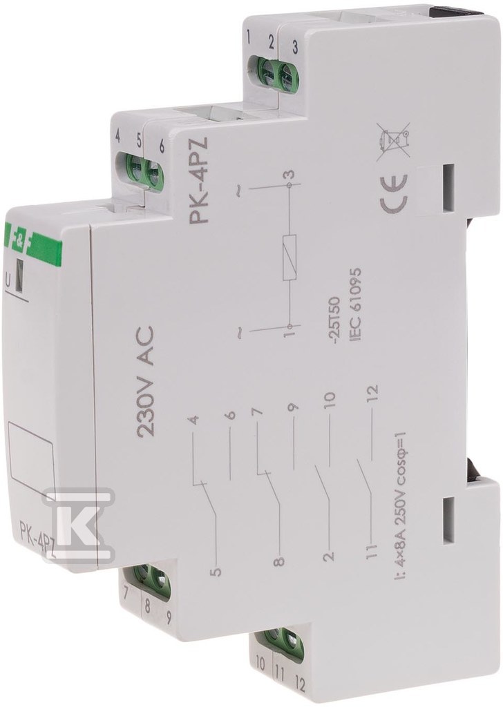 Przekaźnik elektromagnetyczny PK-4PZ 230V AC, styk: 2P I=2x8A, 2Z I=2x8A, 1 moduł PK-4PZ-230V - obrazek 3