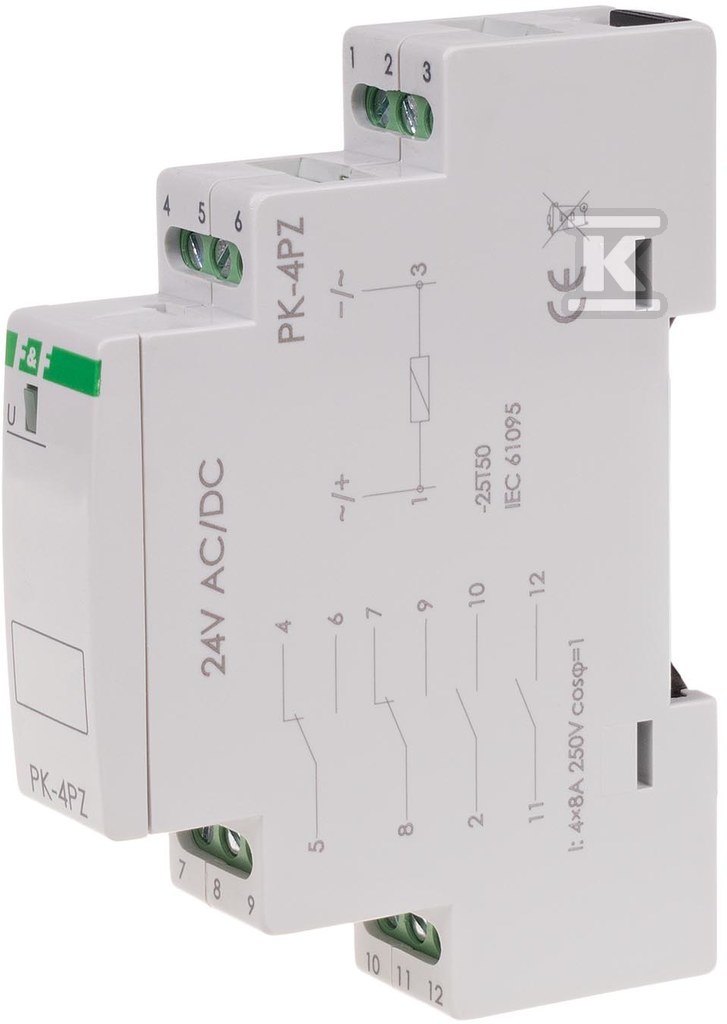 Przekaźnik elektromagnetyczny PK-4PZ 24V AC/DC, styk: 2P I=2x8A, 2Z I=2x8A, 1 moduł PK-4PZ-24V - obrazek 2