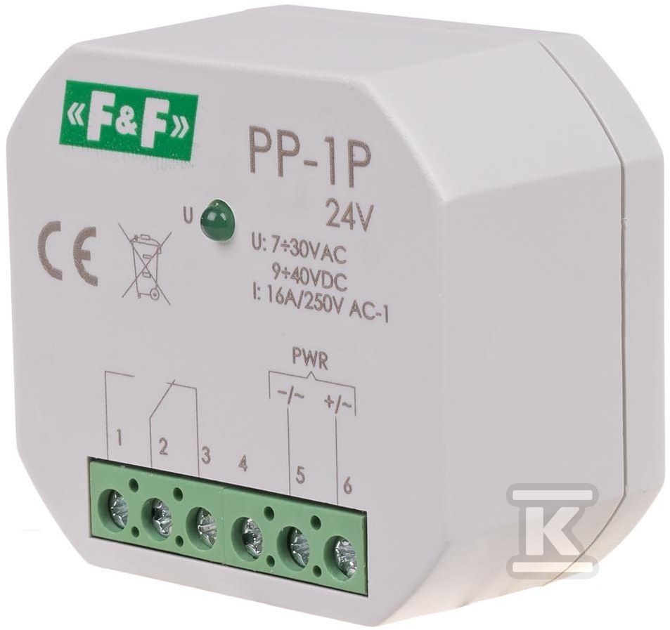 Przekaźnik elektromagnetyczny, 1P 16A, montaż podtynkowy,U=7÷30VAC / 9÷40VDC, PP-1P 24V PP-1P-24V - obrazek 2
